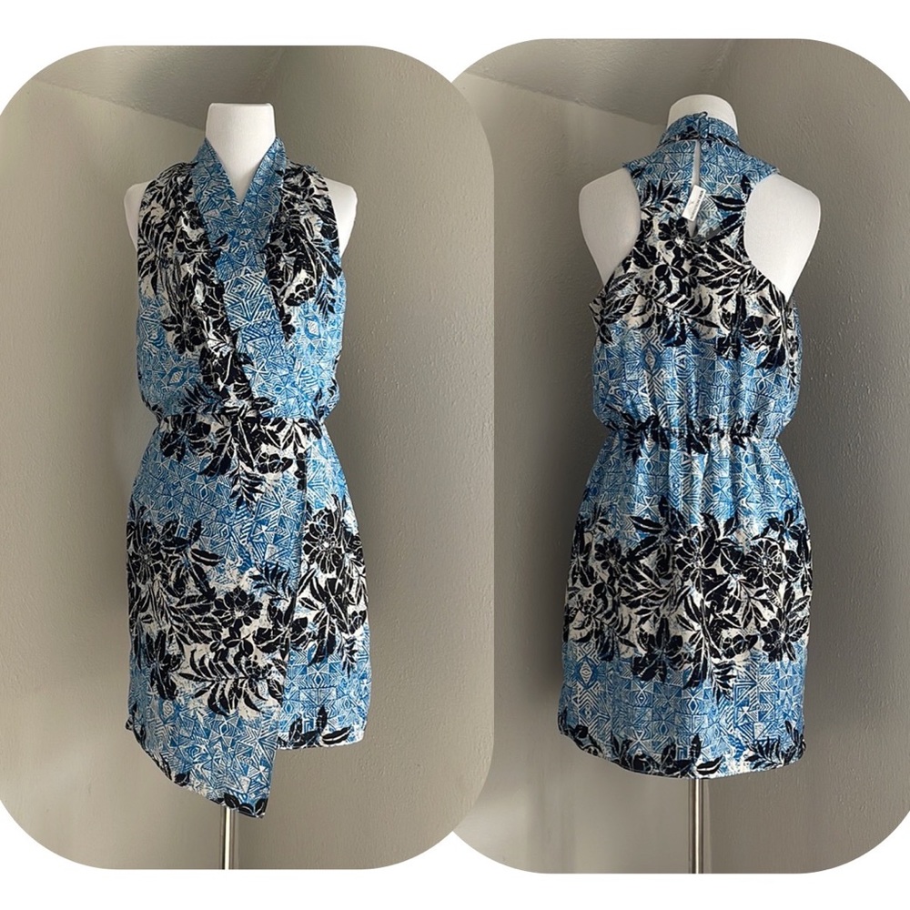 NWOT Adeline Rae Casual Sheer Blue Print Dress